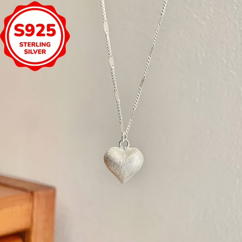 Women's 925 Sterling Silver Brushed Heart Pendant Necklace, Minimalist