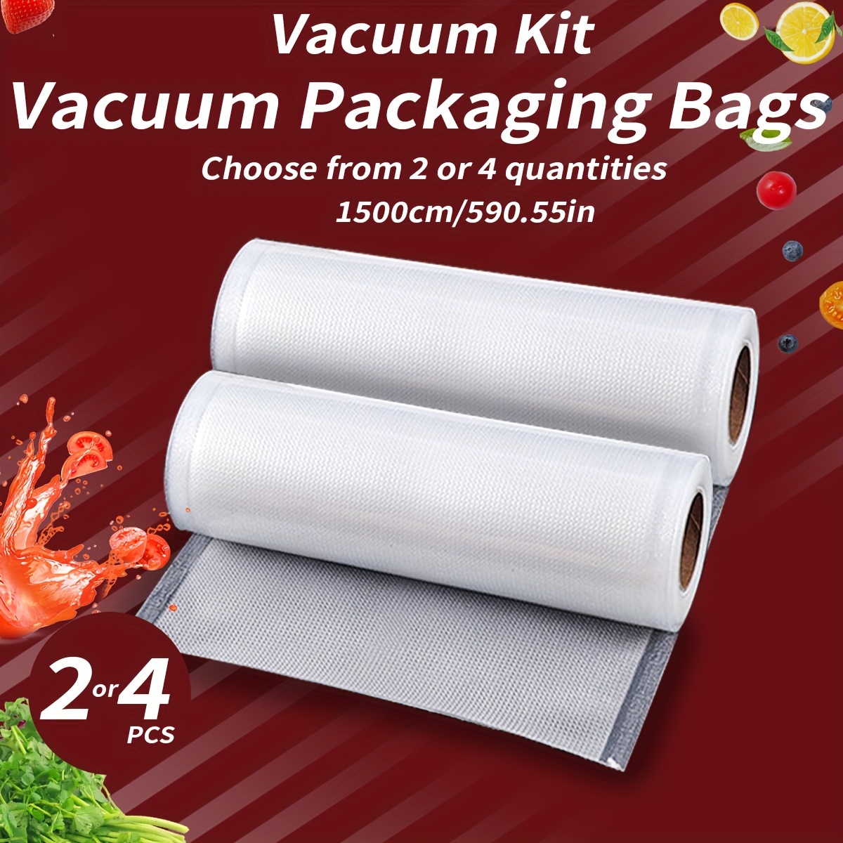 

2/4pcs Advanced Vacuum Sealed Bags For Fruits, Vegetables, And Dietary Food Saving Rolls Free Of Bisphenol A, Heavy-duty, Airtight Storage - Simplified Kitchen Vacuum Preservation Bag