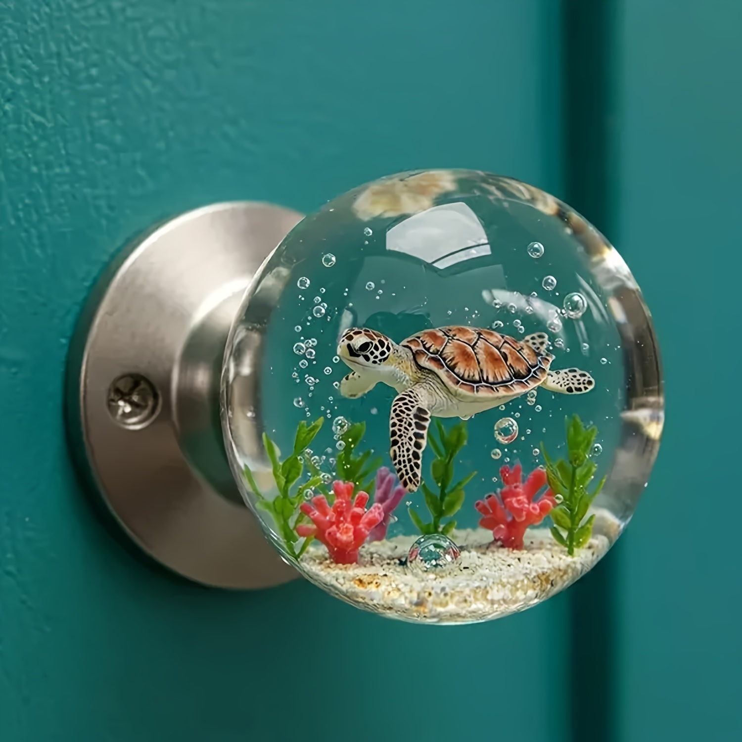 retro round resin door handle realistic fish and   crystal transparent spherical door handle artistic   decoration suitable for bedrooms cabinets and hanging doors