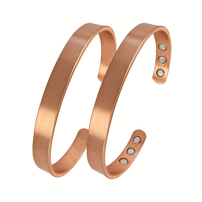TEMU 2pcs Pure Copper Bracelets Men And Women Cuffs Adjustable Size Copper Bracelets Holiday Copper Jewelry Gifts