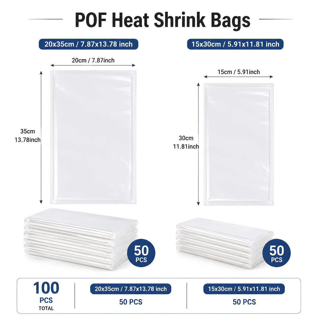 TEMU 100pcs Sacs Thermorétractables pour Chaussures, 50pcs 15X30Cm et 50pcs 20X35Cm, pour Chaussures de Sport, Matériau Plastique Thermorétractable