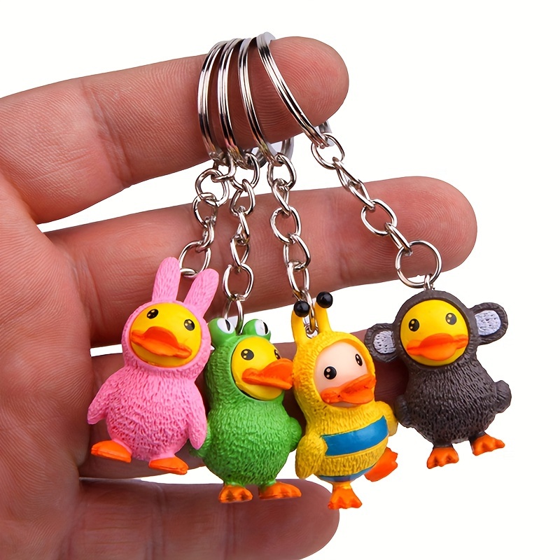 

4-piece Set Yellow Duck Keychains With Costume Charms, Cute Pvc Duckling Keyring For Bags & Car Keys, Cartoon Animal Key Holder Gift - Accessory & Keychain Carabiners