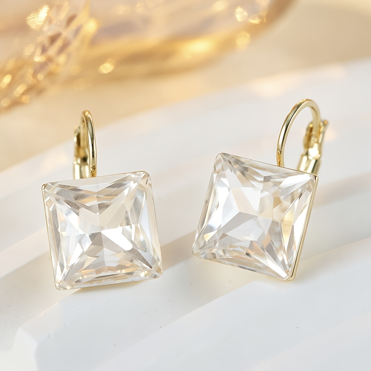 TEMU Un , Moda europea e americana - Rame con in Zirconia - Lusso , di nicchia e - - quadrata - Orecchini, Orecchini da donna semplici e versatili a