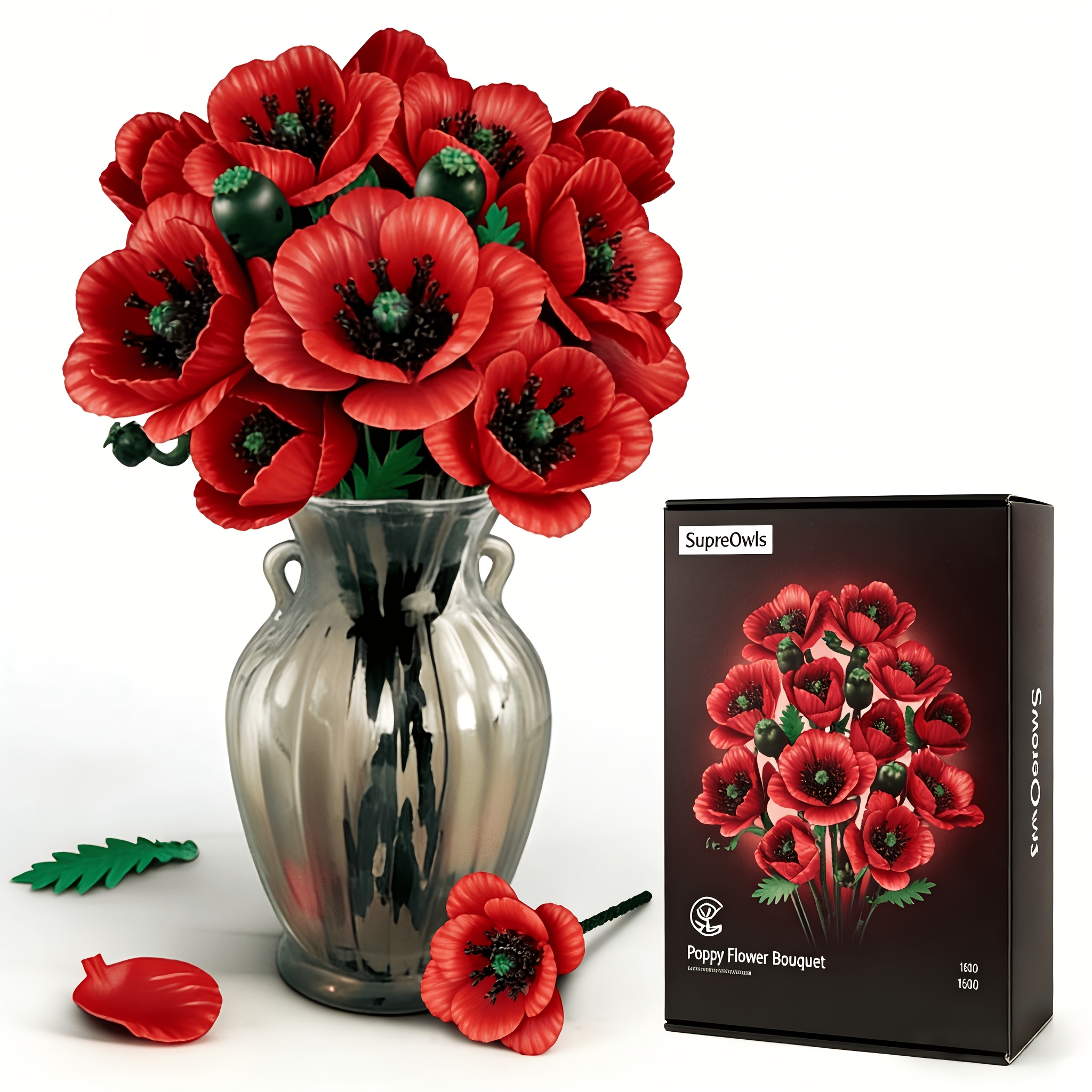 TEMU Halloween/christmas Decor Of 12pcs Red Artificial Flowers For Table Decor Valentine's Day Gift For, Table Arrangement, Perfect For Birthdays And