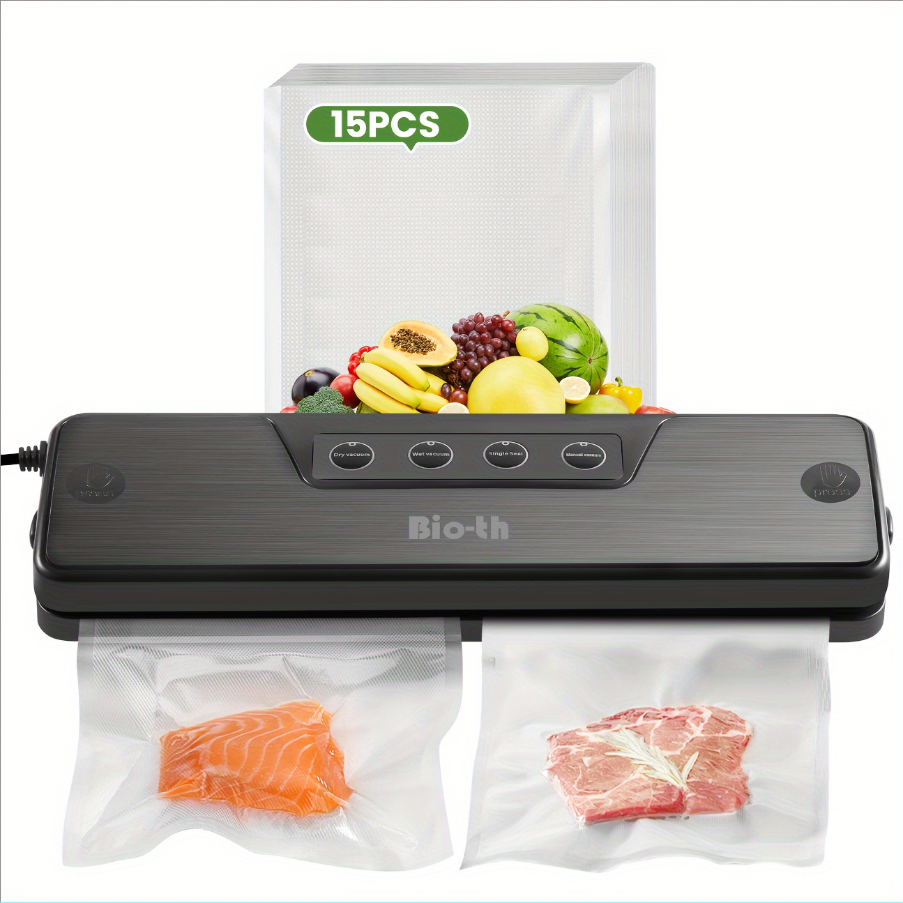 TEMU 1+15pcs Automatic Vacuum Sealing Machine And Fresh-keeping Bag, Kitchen Small Tool Food Vacuum Sealing Machine - Of Automatic Air For Dry And Food Storage