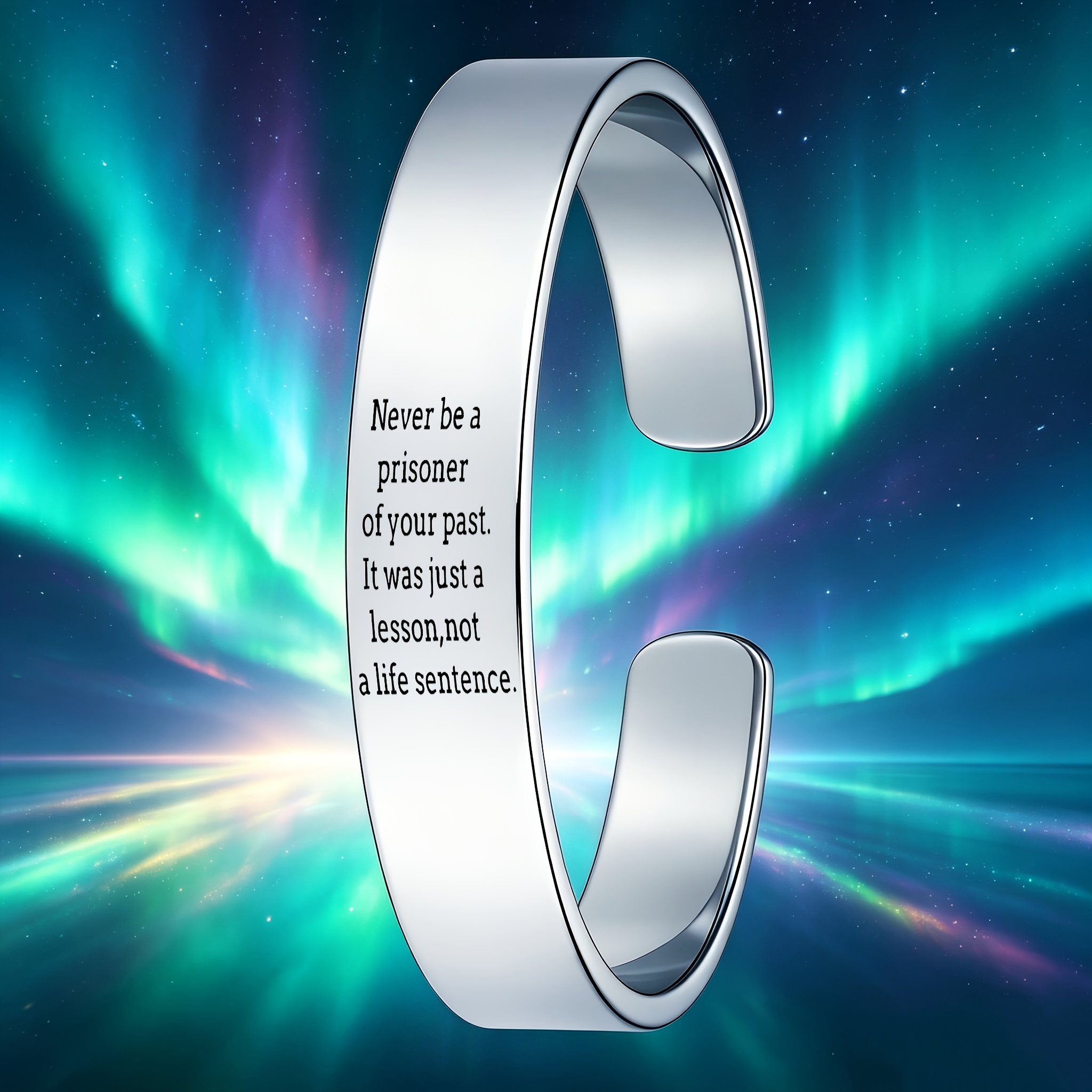 Positive Quote Stainless Steel Open Bangle, Ideal Gift for Loved Ones