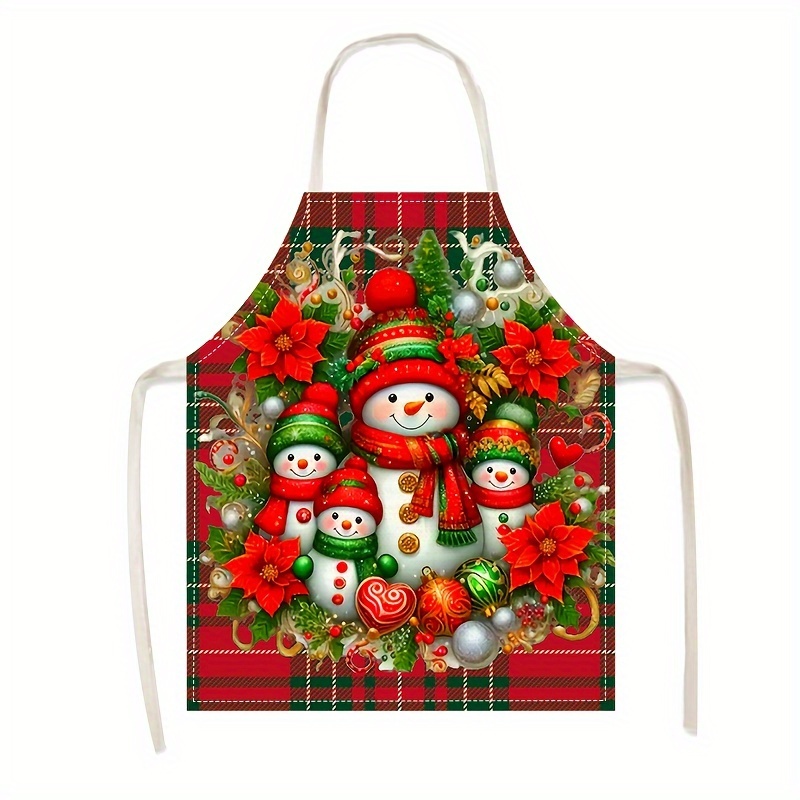 1pc Christmas-themed Printed Linen Apron, Suitable For Work, Parties, Cooking, And Holidays And Dining Occasions.