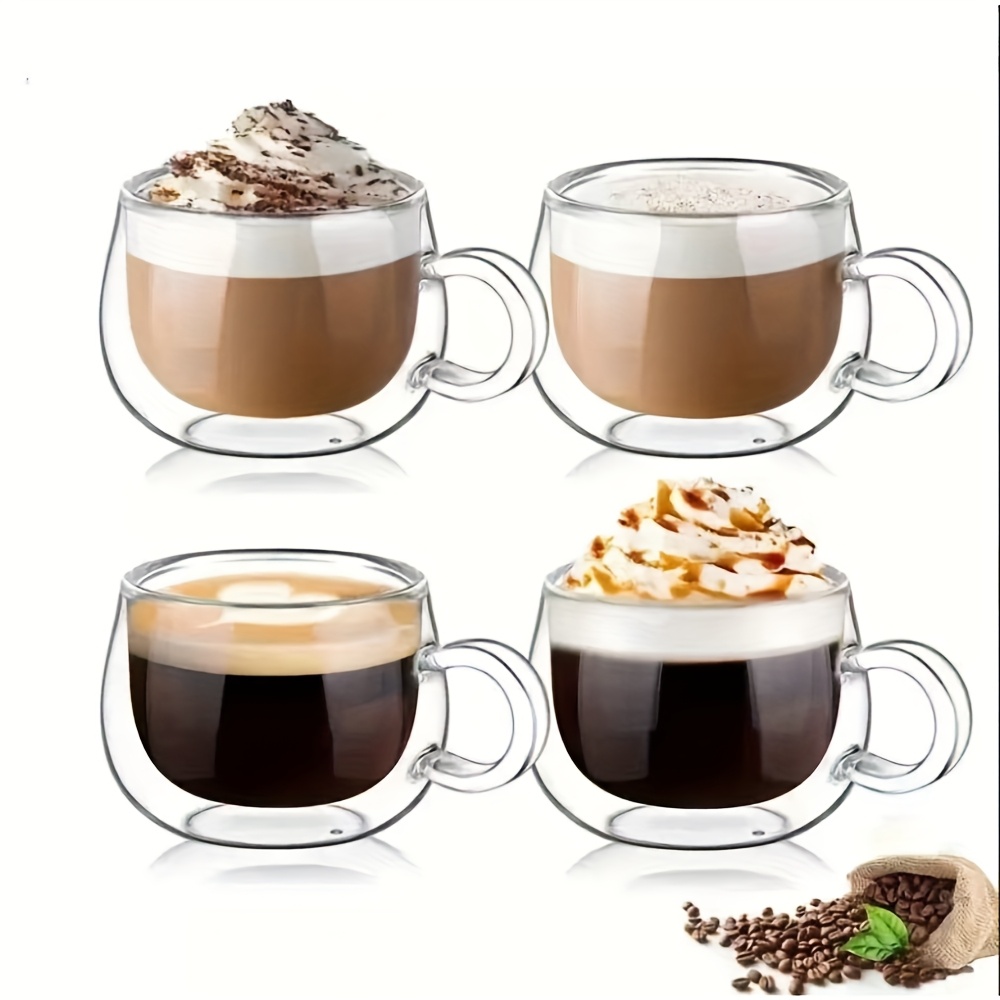 E-shop TFS Doppelschichtige Isolierte Hitzebeständige Glas Kaffeetasse mit Griff, Transparente Kleine Glas Kaffeetasse mit Griff für Zuhause und Büro