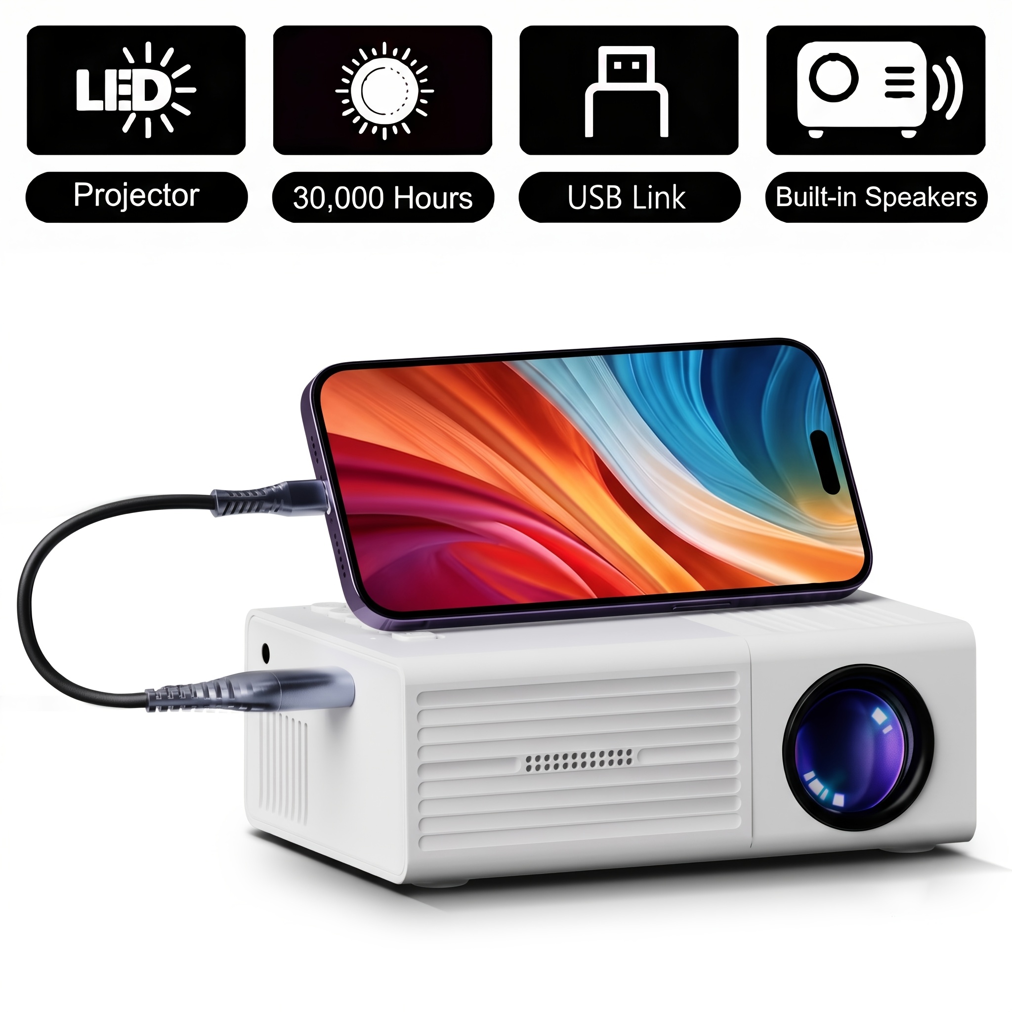 Portable Projector Supporting 1080P for Home Theater & Gaming