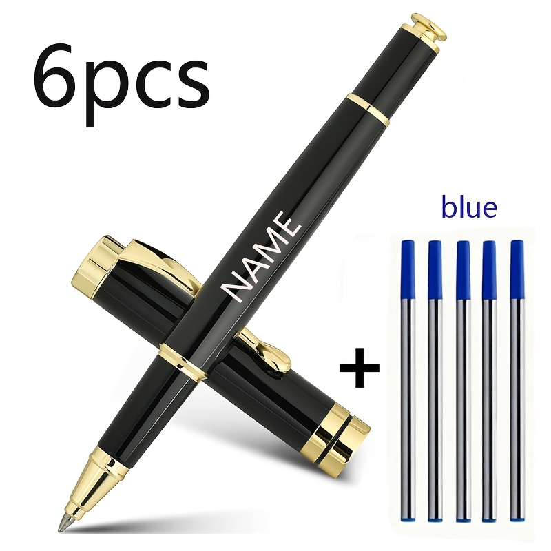 TEMU 6pcs (1 Stylo + 5 Recharges) Stylos Luxe en Métal à Laser Gratuits pour Papeterie de Bureau, Écriture Fluide, Cadeaux de de Diplôme, Noël,