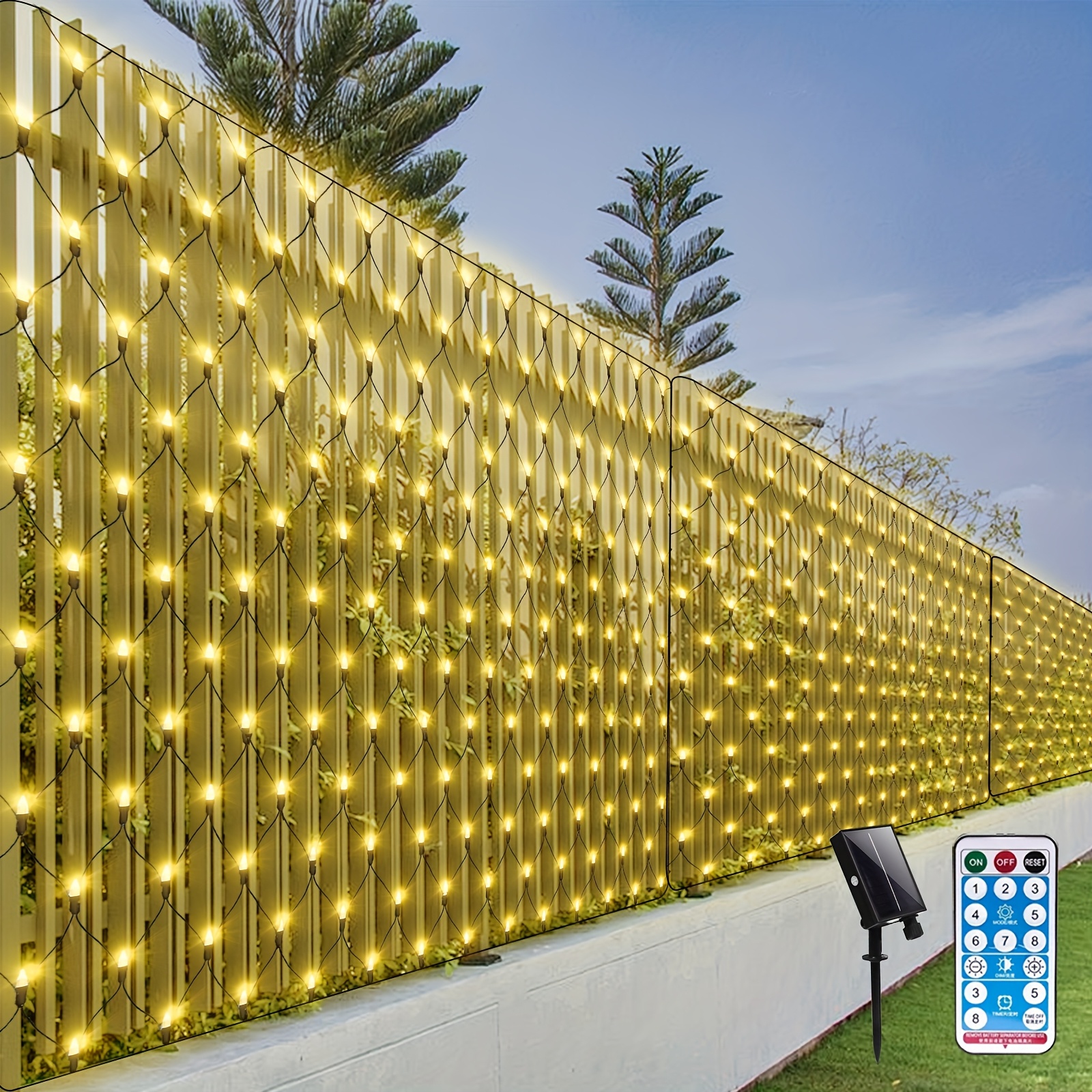 TEMU Christmas Net Lights Outdoor Solar Powered, 3.6 X 1.5m Garden Fairy Lights Outside Mesh Lights Bushes Tree Lights Waterproof With 8 Timer For