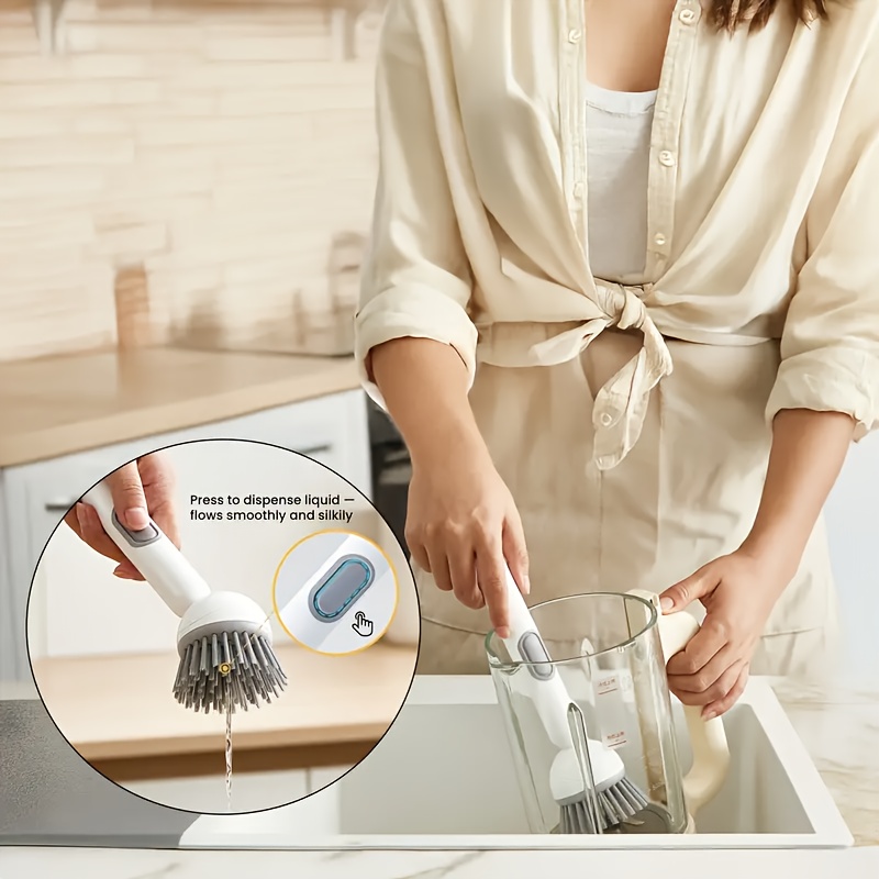 3pcs dish brush set rotating brush with detergent dispenser 2 long handled 90 cup brushes multi functional kitchen cleaning set   removes grease   stains and dead corners details 0