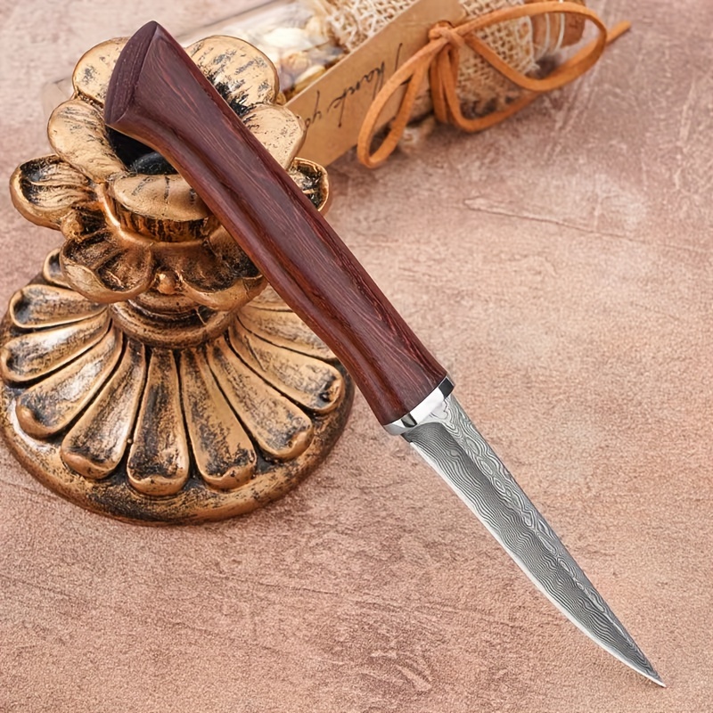High Hardness Damascus Pattern Pocket Knife With Imitation Bone Handle And  Leather Sheath Ideal For Hunting Kitchen And Household Use - Sports &  Outdoors - Temu