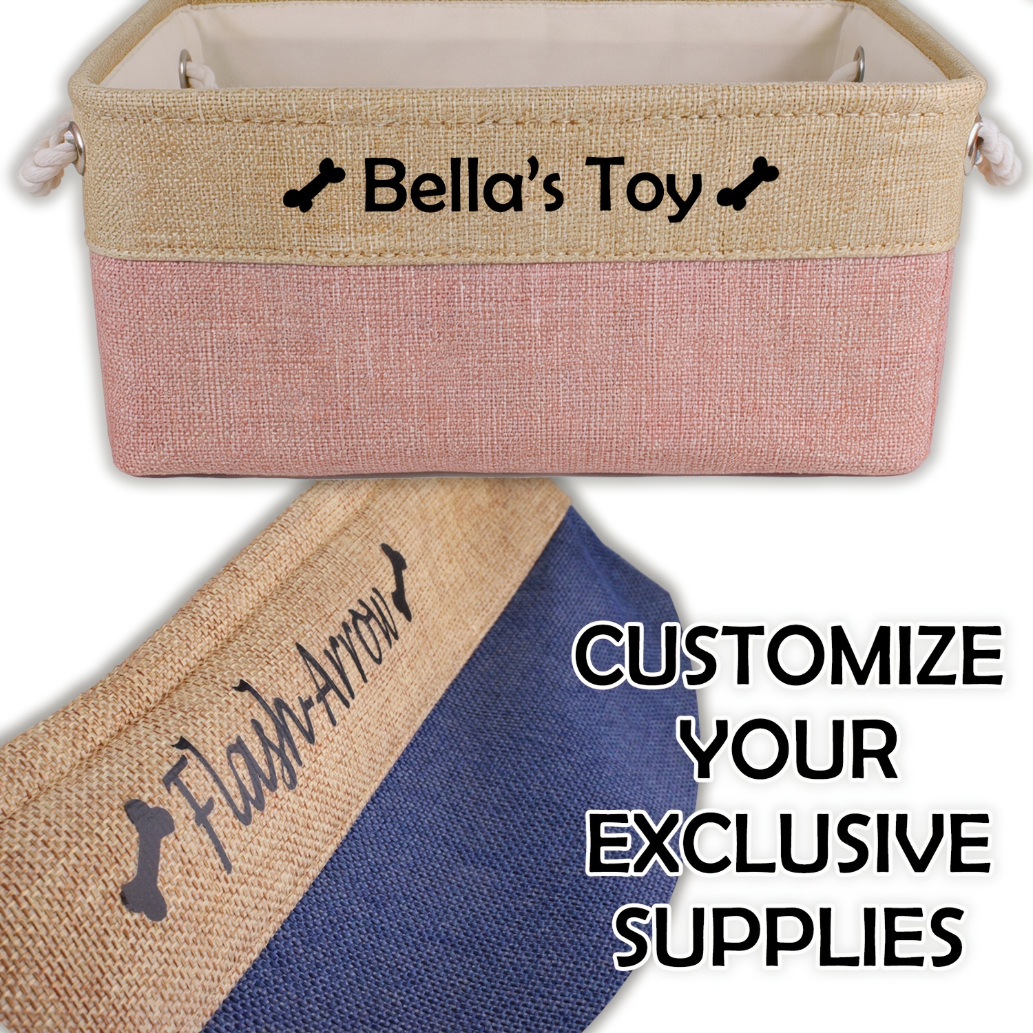Custom Pet Storage Basket with Personalized Message, Multifunctional And Snack Organizer for Cats And Dogs, Pet Supplies And Clothing Storage, Without Battery
