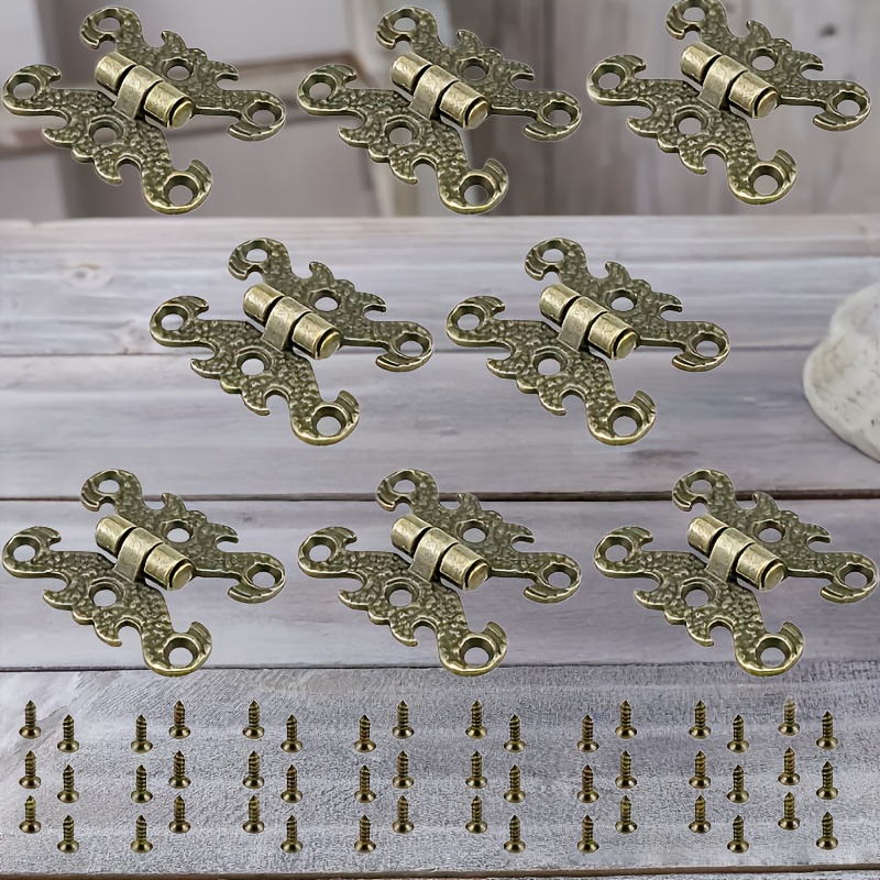 TEMU 8pcs Hinges - Vintage Mini Metal Door Hinges With Screws, Brushed Suitable For Wood Boxes, Cabinets, Furniture, Hardware