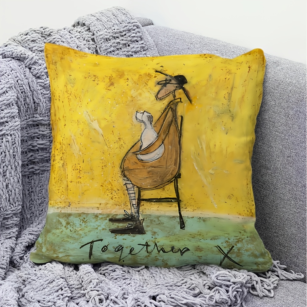 TEMU 1pc Fashion Cartoon Printed Pillowcase, Soft Short Plush Material With Zipper Closure, Machine Washable, Suitable For Sofa, Chair, And Bed