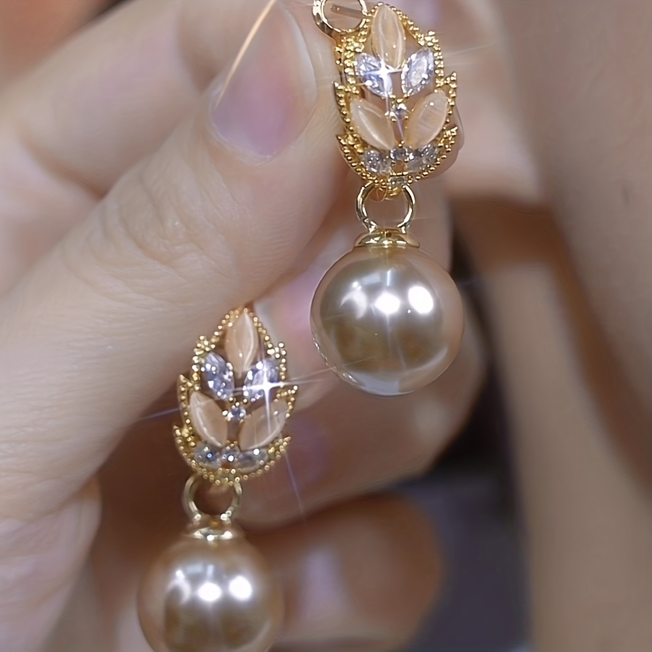 TEMU Fashionable Imitation Stone Wheat Spike Beaded Earrings, Elegant And Versatile Clip-on Light Luxury Earrings