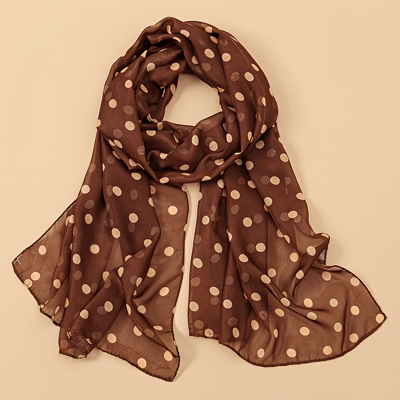 TEMU 1pc Of Women's Elegant, Simple, And Classic Large Polka Dot Printed Chiffon Scarf, Lightweight And Breathable Neck Scarf/shawl