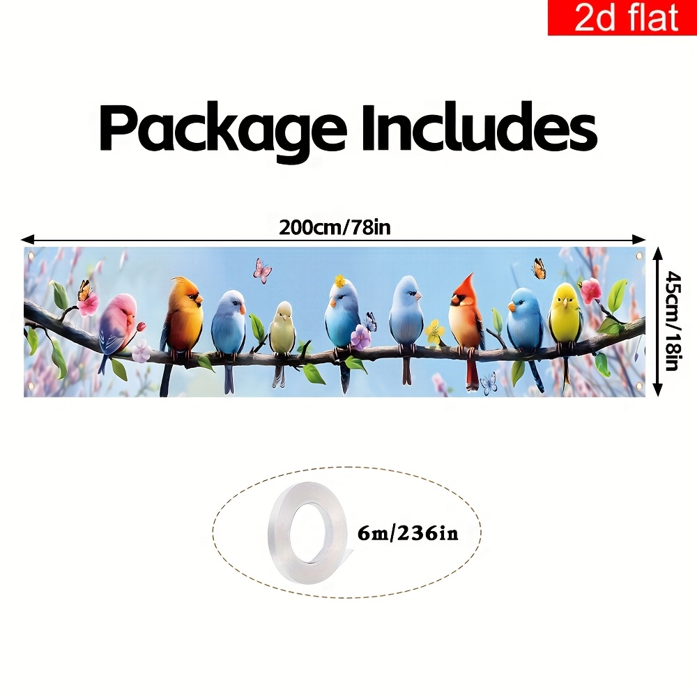 TEMU 2d Flat, 2d Flat - 2d Flat, 2d Flat - 2d Flat Banner, 1pc, Welcome Banner, Made Of Polyester, Featuring Vibrant Bird Patterns, Suitable For