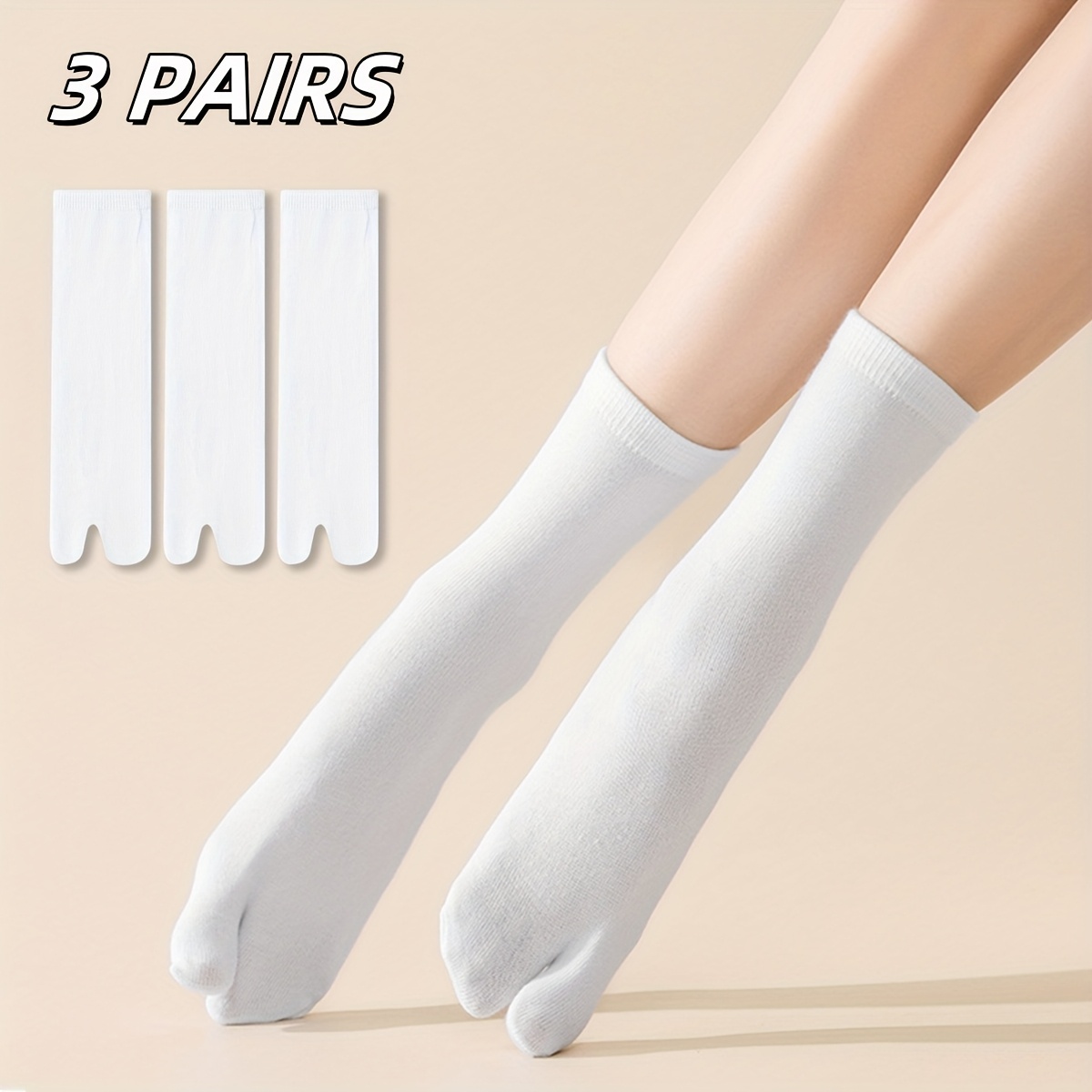 TEMU Pack de 3 Chaussettes Femme à Bout Ouvert - Tissu Respirant et , Couleur Unie (Noir/Blanc/) pour Sandales & Sabots, et Bureau, Design Simple,