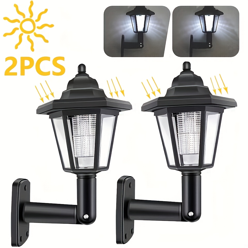 TEMU 2-pack Solar Outdoor Wall Lantern, Hexagonal , Warm White Light, Retro-style Led Wall Light, Suitable For Courtyard, Garden, Porch Entrance, And