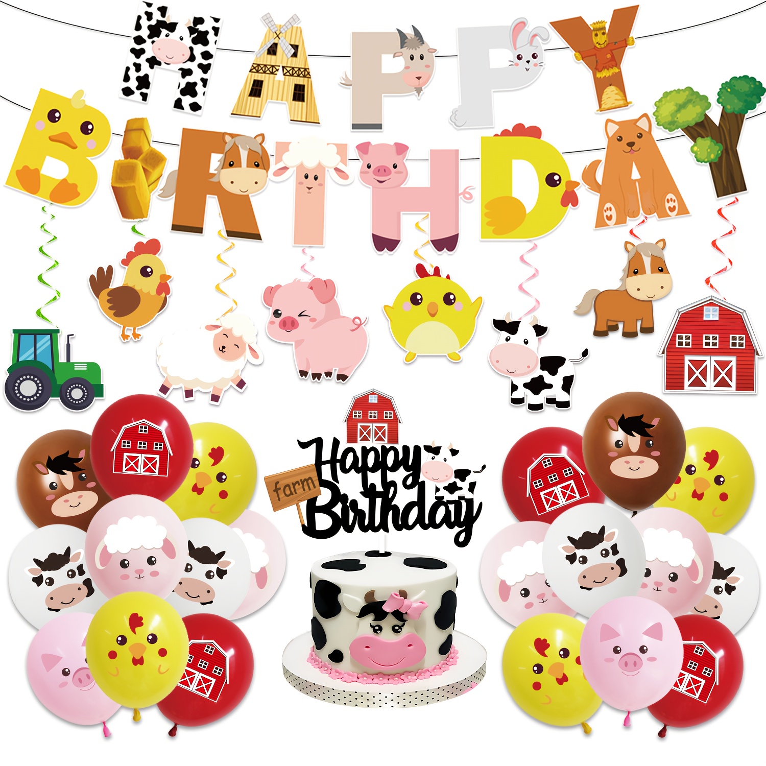 48pcs party banner farm theme birthday pull up banner decoration suitable for celebrating warm outdoor birthday party indoor   party hanging swirl decorations