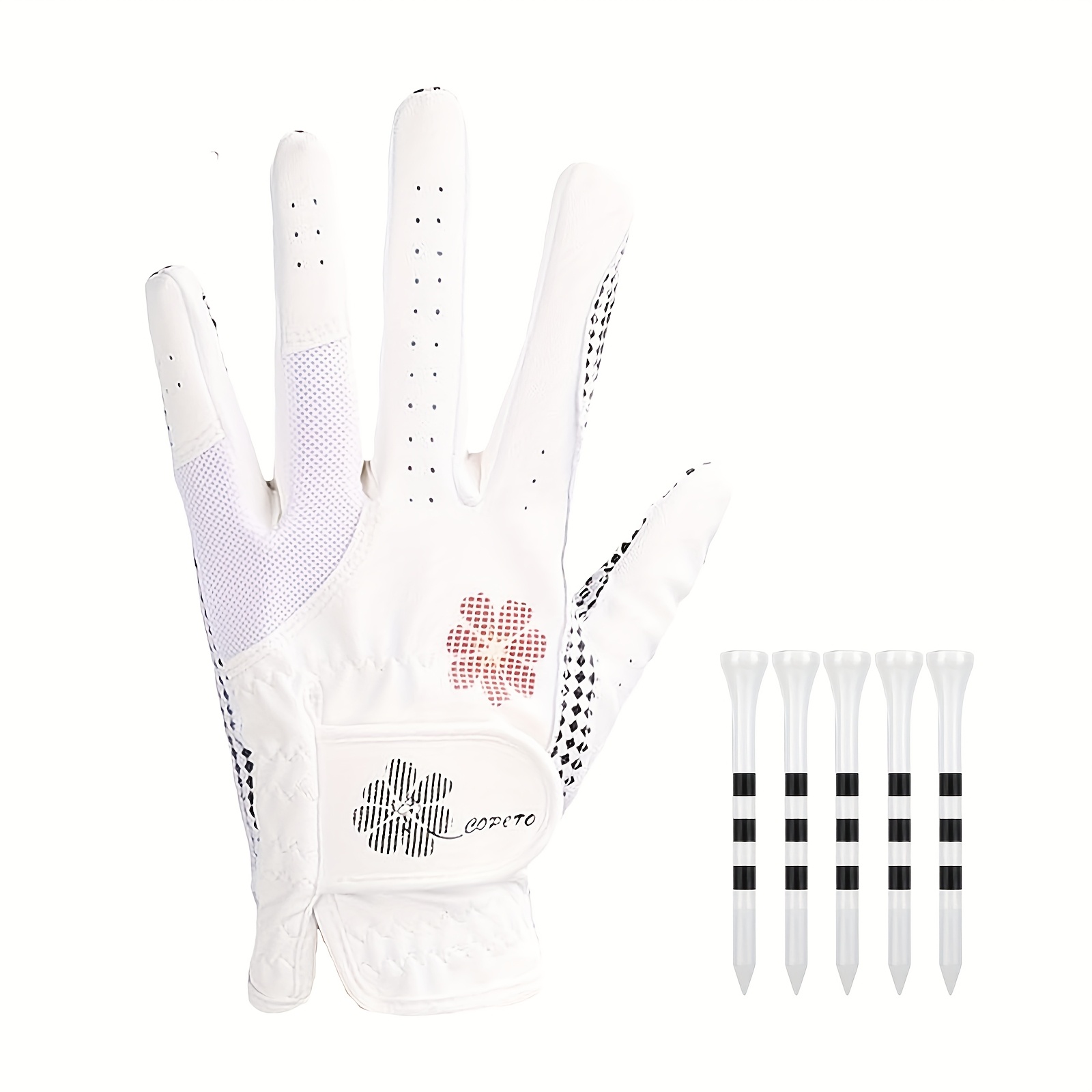 1pc Womens Premium Golf Gloves With 5 Golf Tees- Non-slip Grip, Advanced, Breathable, And Style