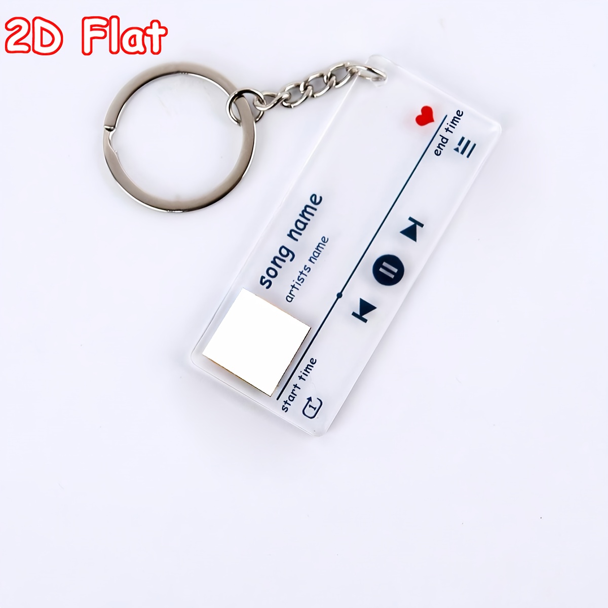 E-shop 2D-flach, personalisierte 2D-flache Autoschlüssel-Dekorationen, personalisierte Acryl-Musikplayer-Schlüsselanhänger, die mit Fotos Text