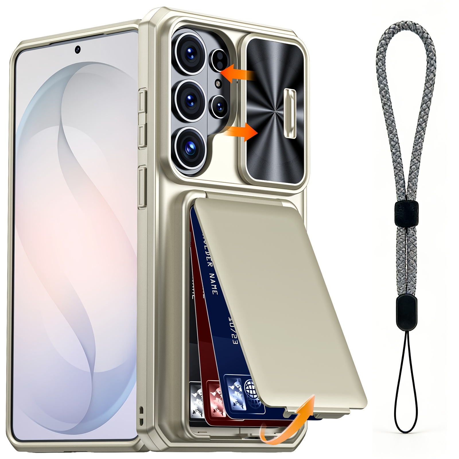 TEMU de teléfono WEFOR para for Samsung Galaxy S26 Ultra 2026 de 6.9", tipo con cordón y correa de muñeca, tarjetero integrado (3-4 tarjetas),