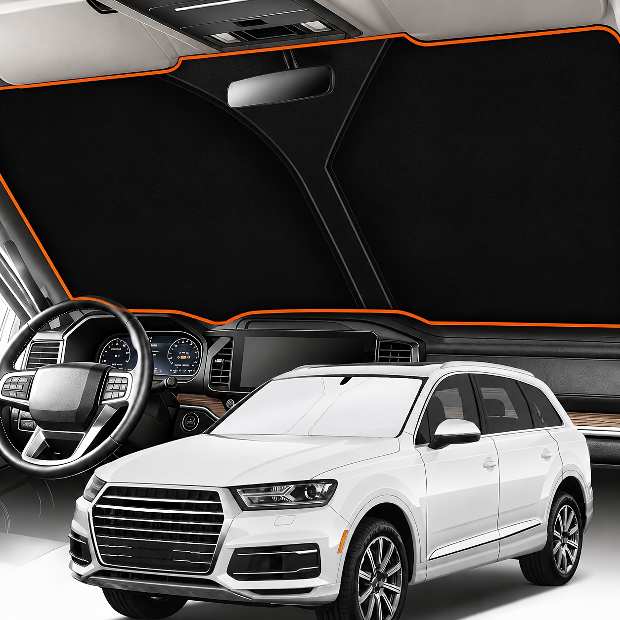 TEMU Car Windshield Sun Shade With Convenient Storage Design, Summer Car Sunshade Canopy, Equipped With High-density Light-blocking Fabric With
