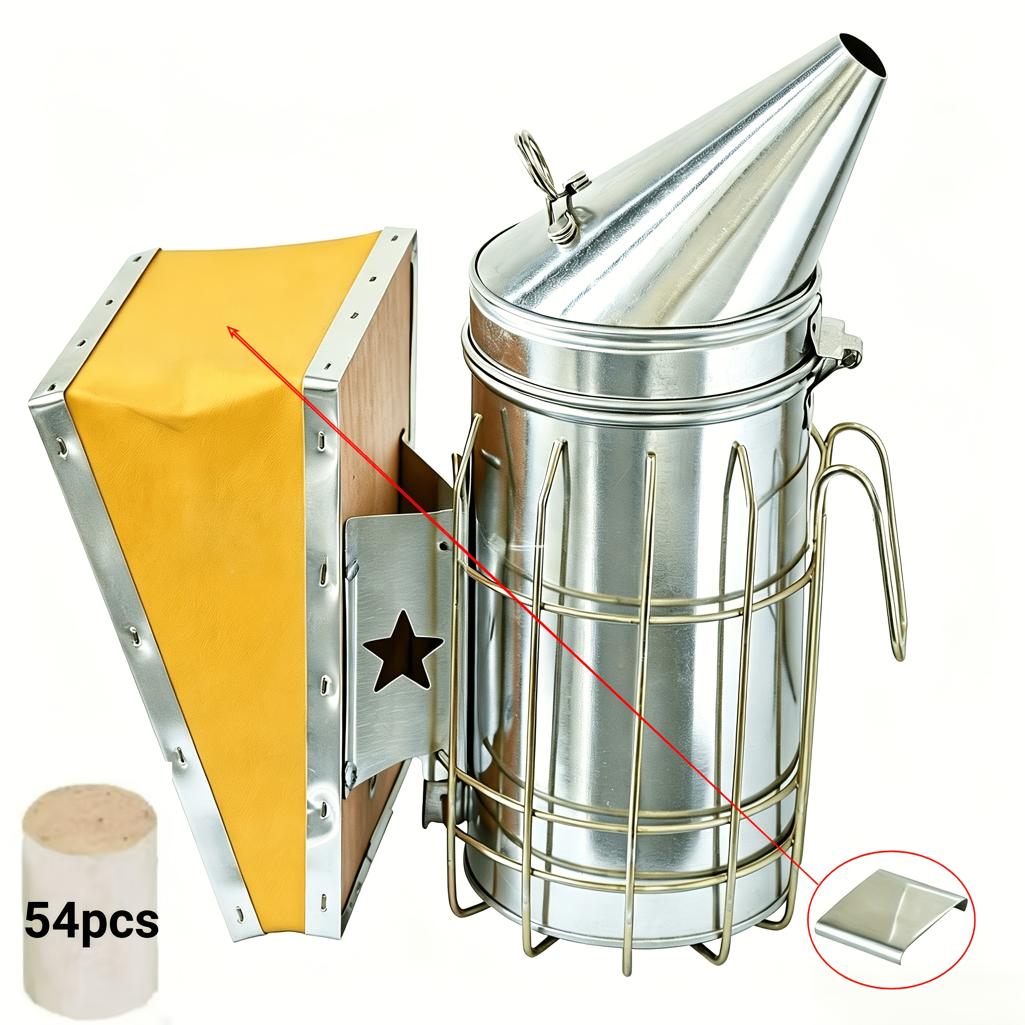 TEMU Stainless With Yellow Leather Bellows, Large Fuel Chamber Cool Smoke Beekeeping Tool, Labor-saving Bee Calming Equipment For Beginner And