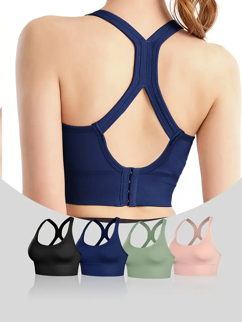 4pcs Cut Out Wireless Sports Bras, Comfy & Breathable Push Up Shockproof  Bra, Women's Lingerie & Underwear