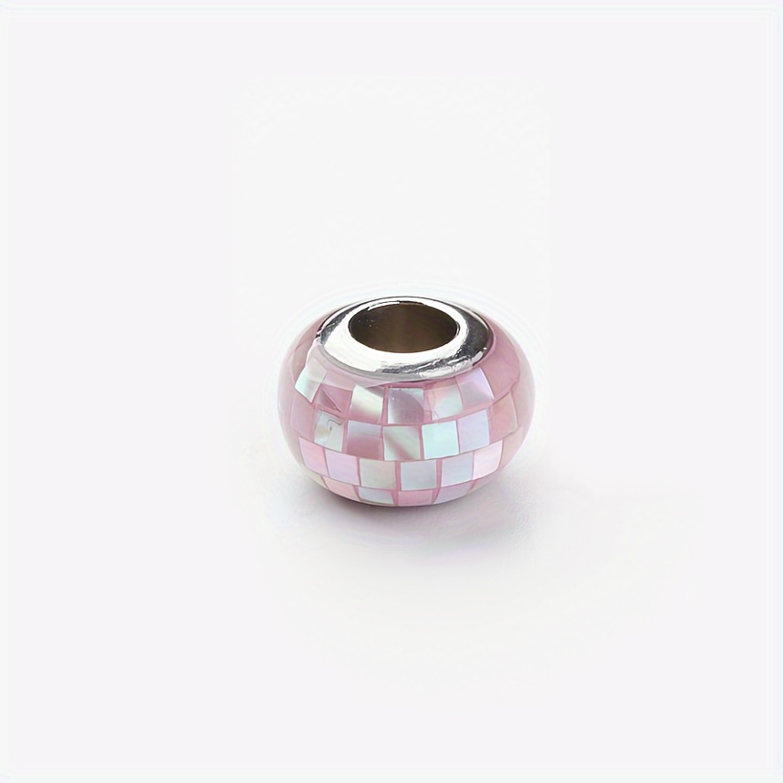 Image of 1pc 304 Stainless Steel Resin , With Shell And Enamel, Rondelle, Large Hole Beads, Beige/ Lilac/lavender Blush/ Blue, 12x8mm, Hole: 5mm, For Jewelry Making