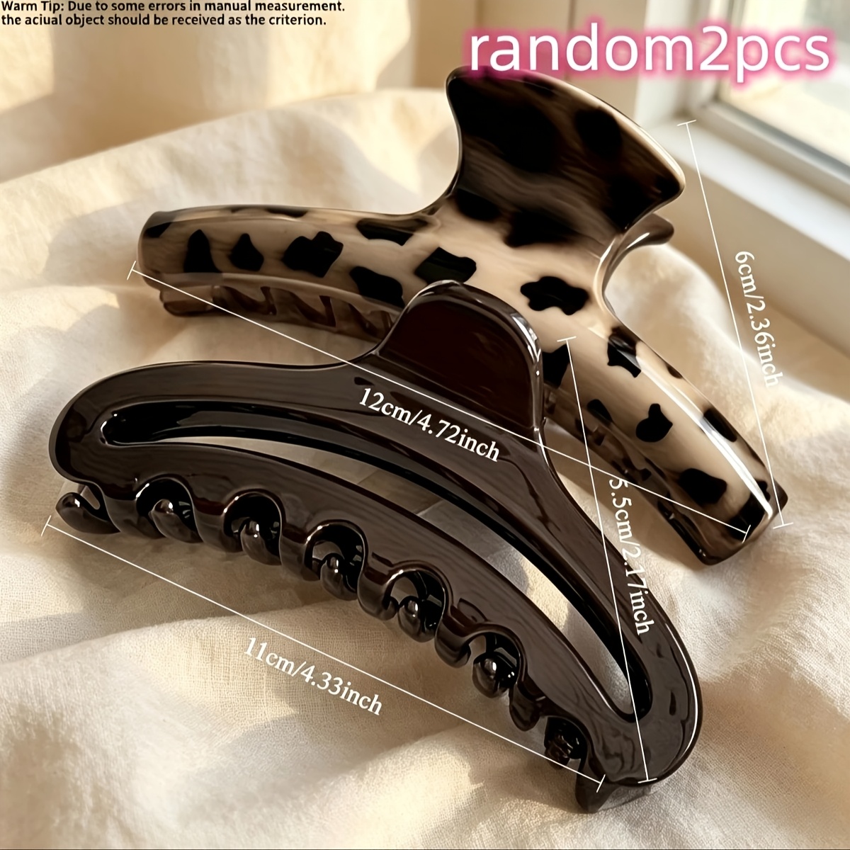 TEMU Leopard Print Claw Clip + Hollow-out Claw Clip 2pcs, Vintage Korean Style Leopard Print Hair Claw Clip, Large Simple Hollow-out Hair Claw,
