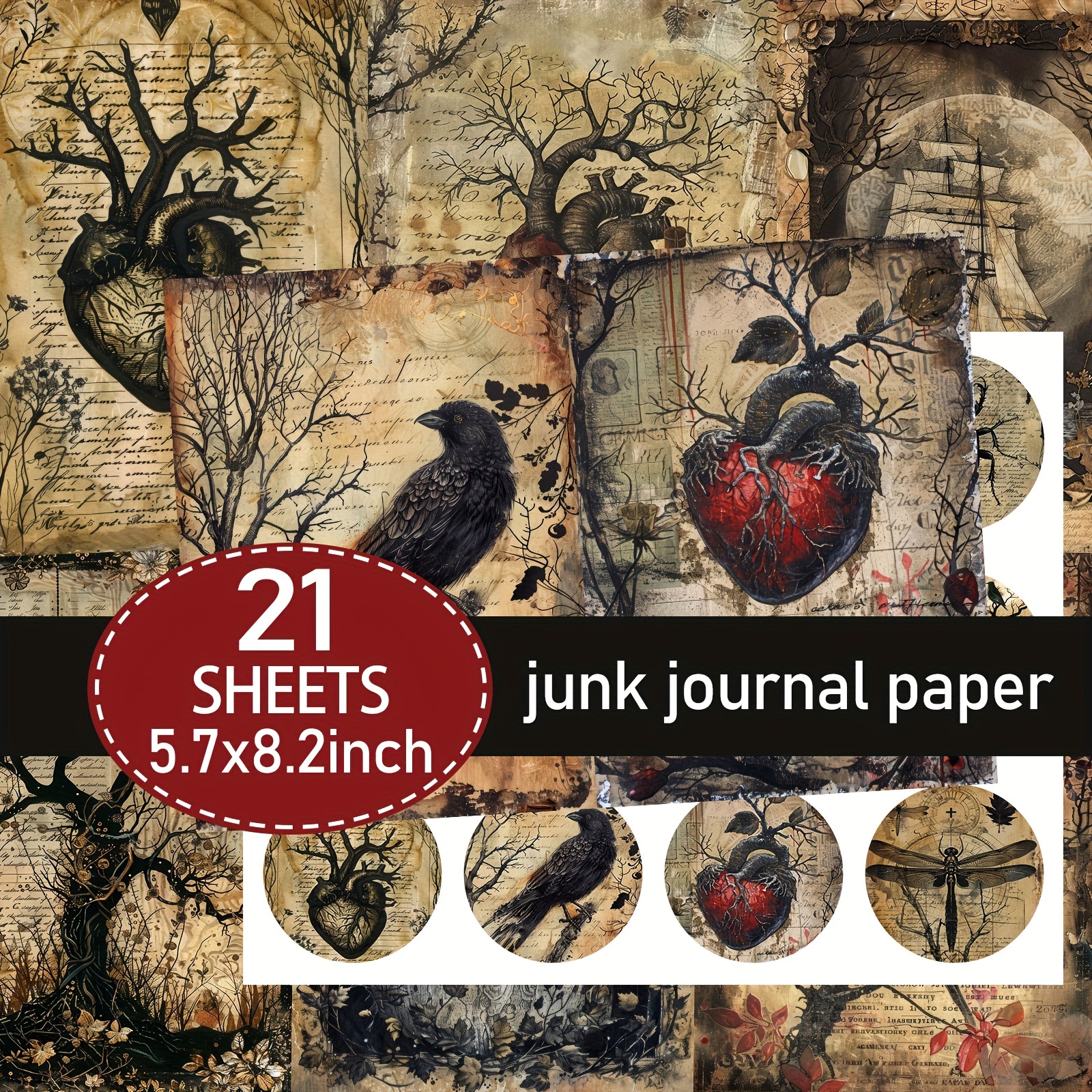 TEMU A Set Of 21 A5 Vintage-style Forest Crow Heart Scrapbooking Papers, Including Paper And Stickers, Handcrafted Junk Journals And Decorative