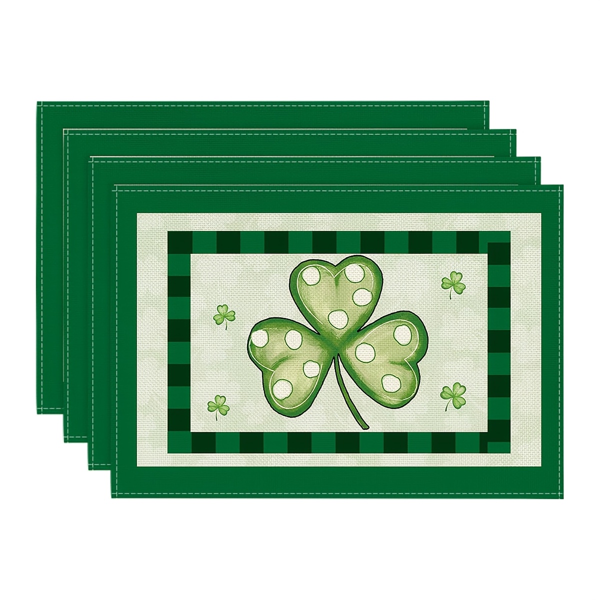 

4pcplace Mats Happy 's Day Clover Texture Green Placemat Farmhouse For Dining Table 12x18inch