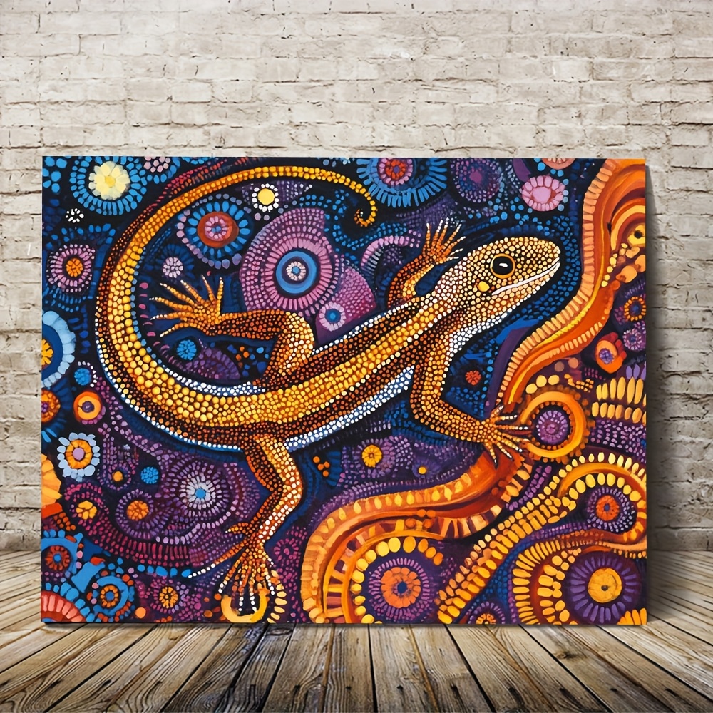 TEMU 2d Flat, 2d Flat, 1pc Authentic Local Art Lizard Art | Vibrant Orange-purple , High-quality Frameless Wall Decor (12x16/23.6x15.7 Inches) For
