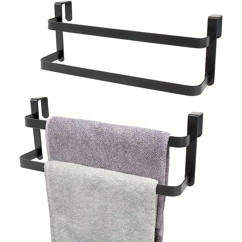 TEMU Half-piece, Adhesive-free Metal Towel Rack For Kitchen Cabinets, Featuring A Double-layer Design In Black And White, Ideal For Hanging Towels On