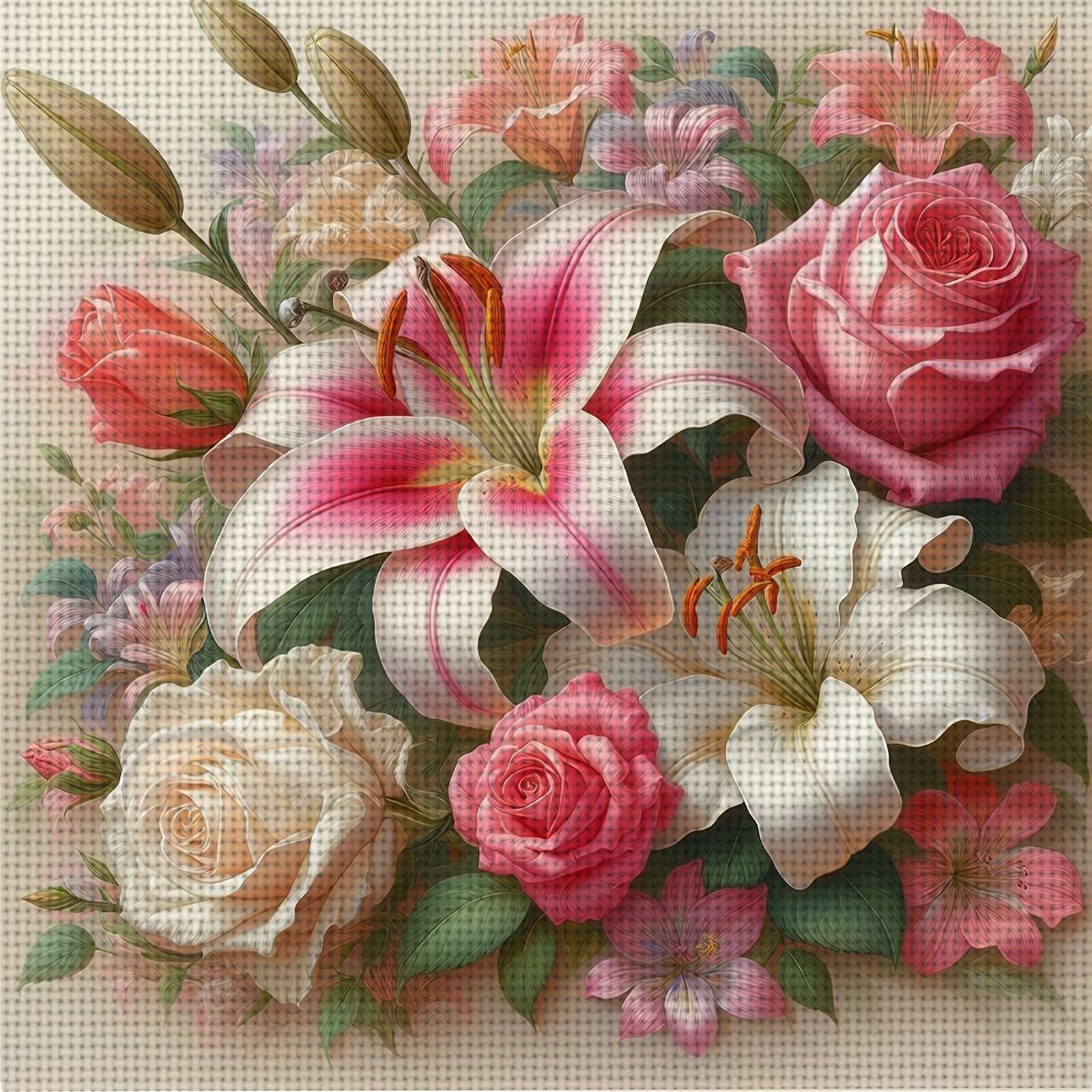 TEMU A -level Cross- Embroidery Kit ' Bouquet', Featuring A Cozy Small Design For The Bedroom, Suitable For The Entrance Sofa Background Wall, And As