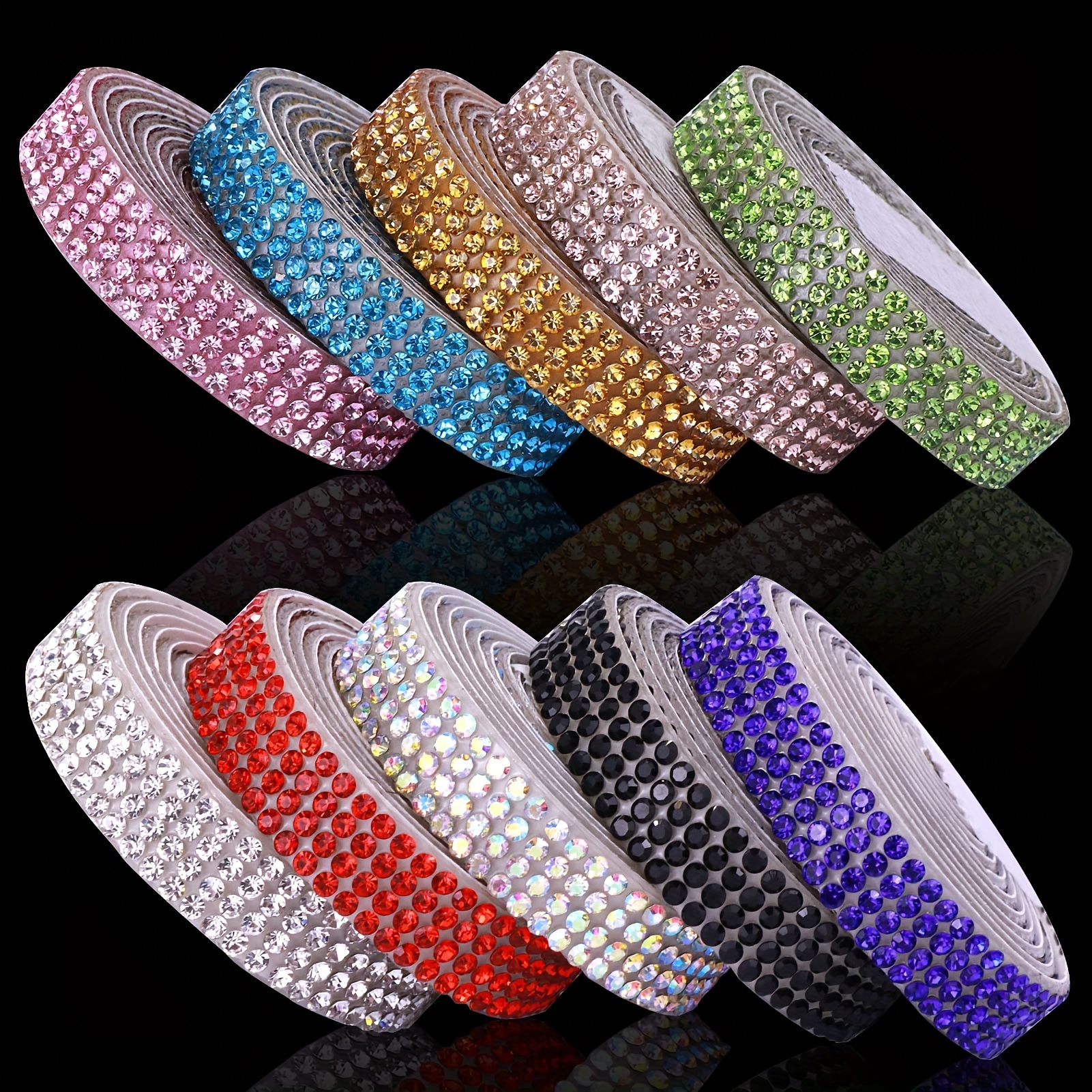 

10 Rolls Self Adhesive Rhinestone Ribbon Sticker Bling Ribbon Diy Decoration With 2mm Rhinestones For Diy Arts Crafts, Wedding Party Decor, Car Phone Decoration. (each Roll 1 Yard)