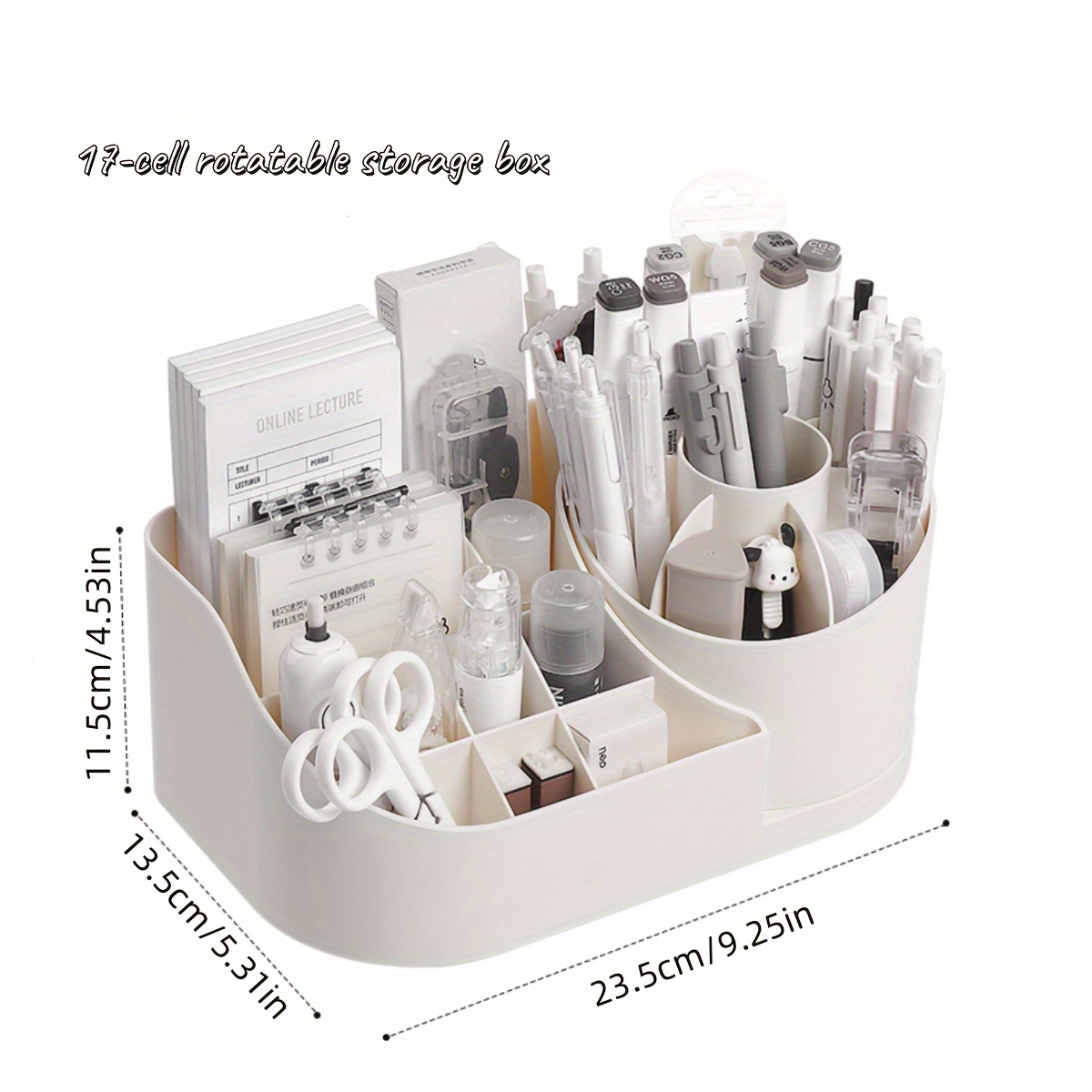 360-degree Rotatable Pen Holder 2-in-1 Student Desktop Stationery Organizer Multifunctional Desk Marker Journal Large Capacity Storage Rack Office Tabletop Supplies Junk Drawer