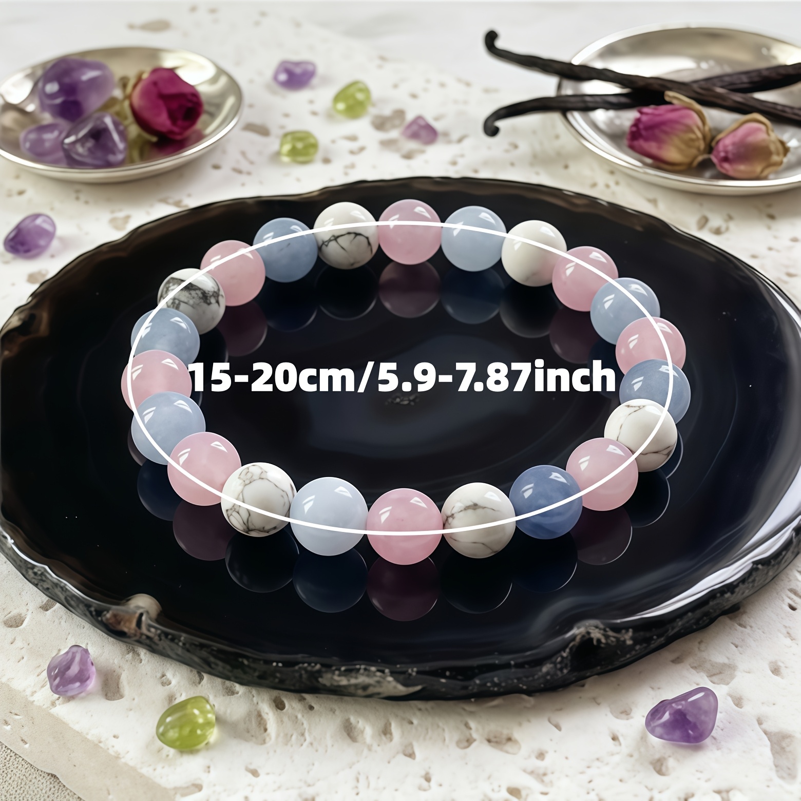 White Howlite, Aquamarine & Pink Quartz 3-Material Handmade Bracelet