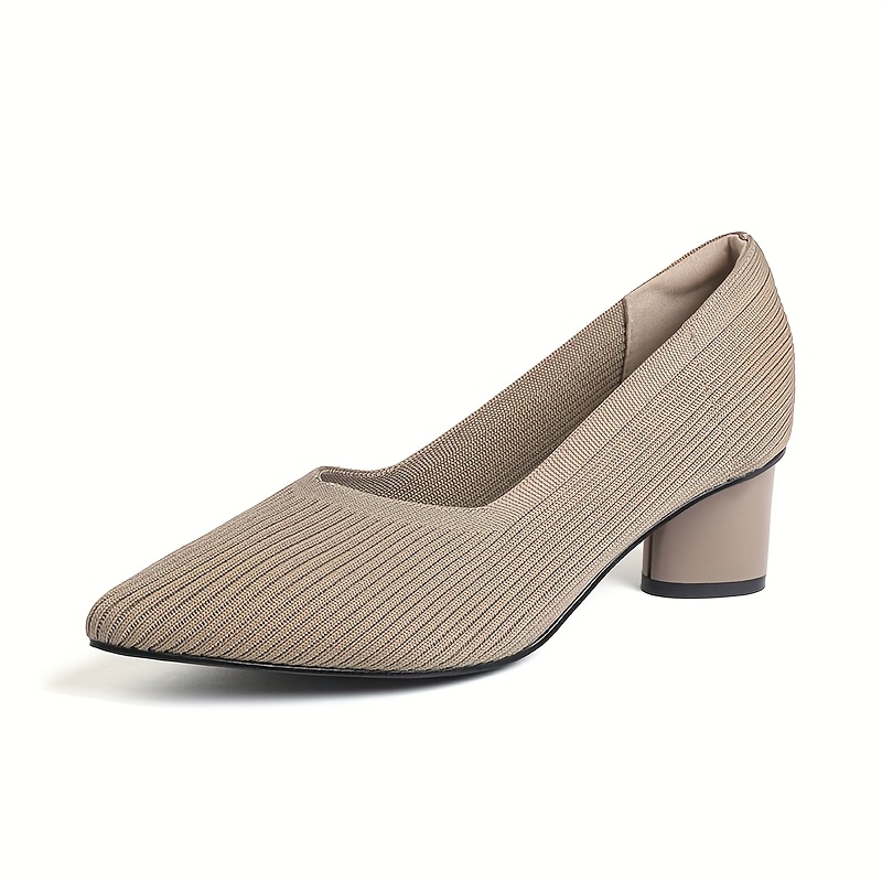 TEMU Women's High Heels, Flat Shoes, Shallow Mouth Chunky Heel, Twill Pattern Knit Soft Surface Soft Sole, Comfortable Pointed- Shoes For Nightclubs
