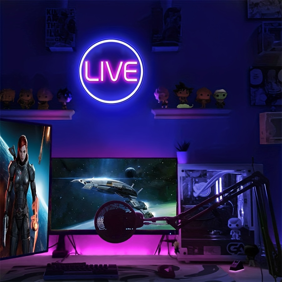 LOGO Live neon - led Live Neon for Twitch, tiktok,  streaming / game  consoles - cool live / record logo - round LED logo for Studio, Wall, Bedr