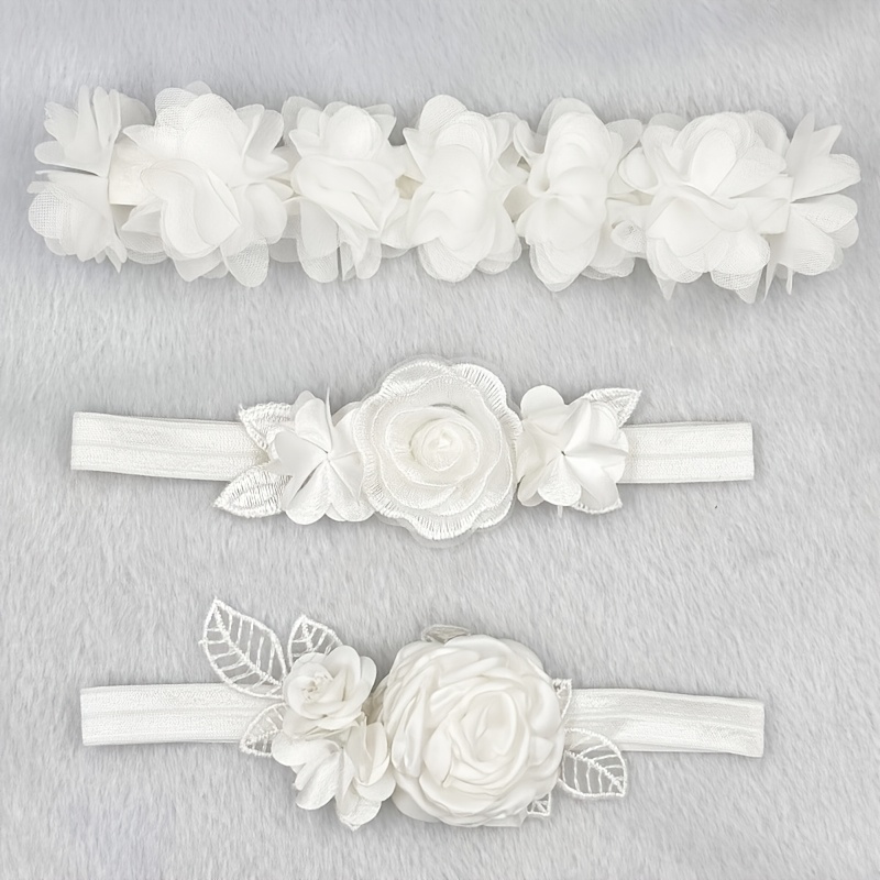 3pcs White Flower Set Headband Elastic Headband