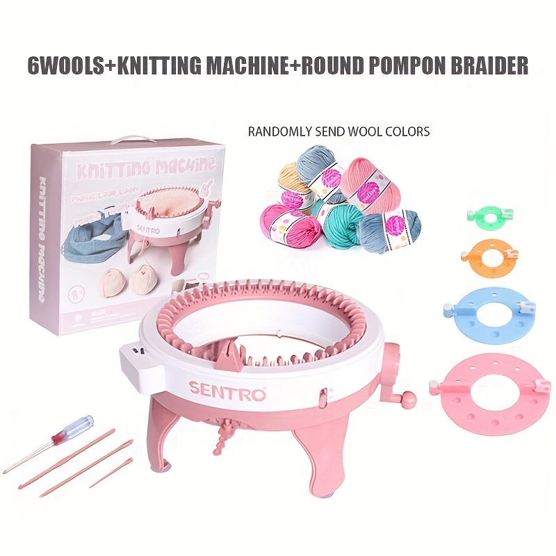 

Sentro 48-pin Hand-operated Knitting Machine Kit With 6 Wool Yarn Bundles (random Colors), Diy Crafting Tool Set For Scarves, Hats - Includes Round Pom Pom Maker And Knitting Accessories