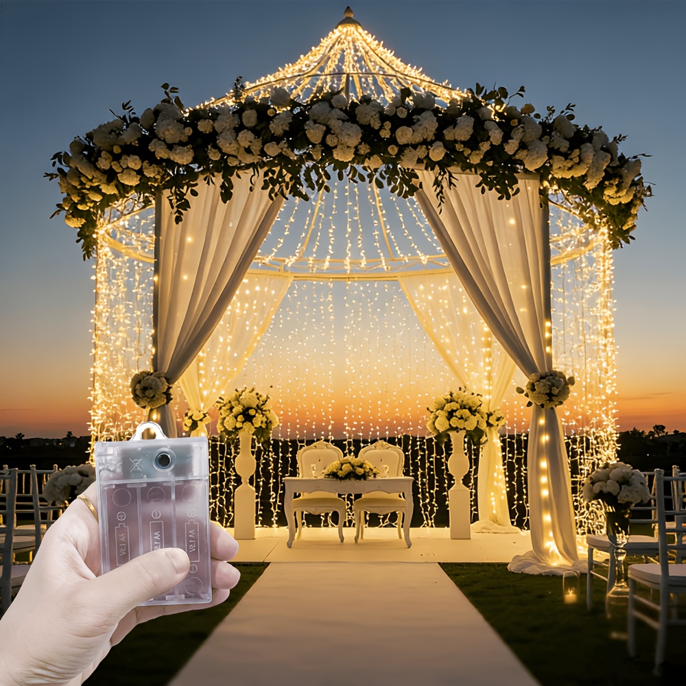 TEMU 8-function Led Sparkling Birthday Party Wedding Fairy Curtain Light, 3 Colors From, Ip44 Protection, Very Suitable For Christmas Celebrations,