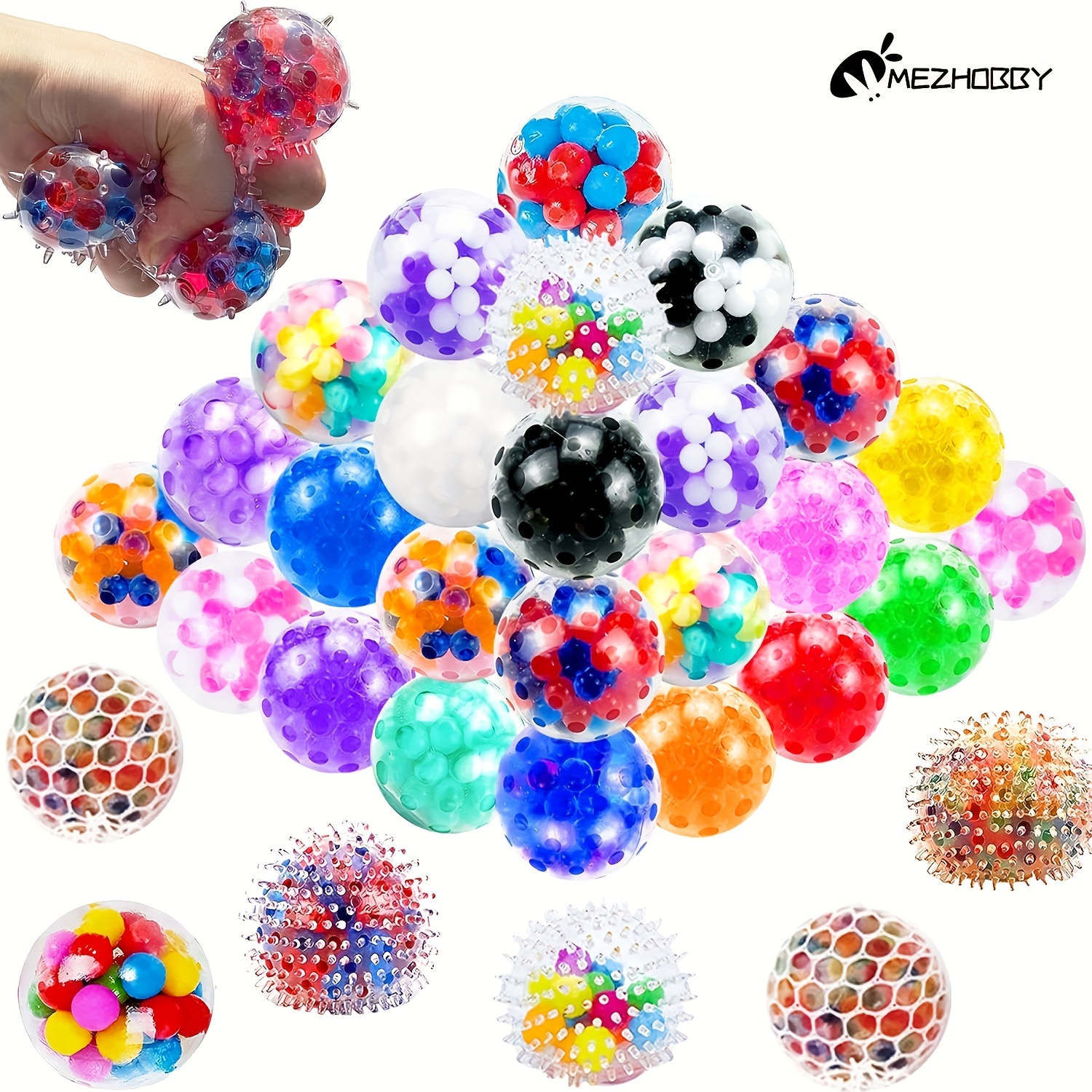 MEZHOBBY 32pcs Stress Balls, Squishy Squeeze Balls Bulk, Small Sensory Balls for Adults, Classroom Prizes, Party Favors, Birthday Gift, Goodie Bag Stuffers Easter Gifts for Youngsters Toys