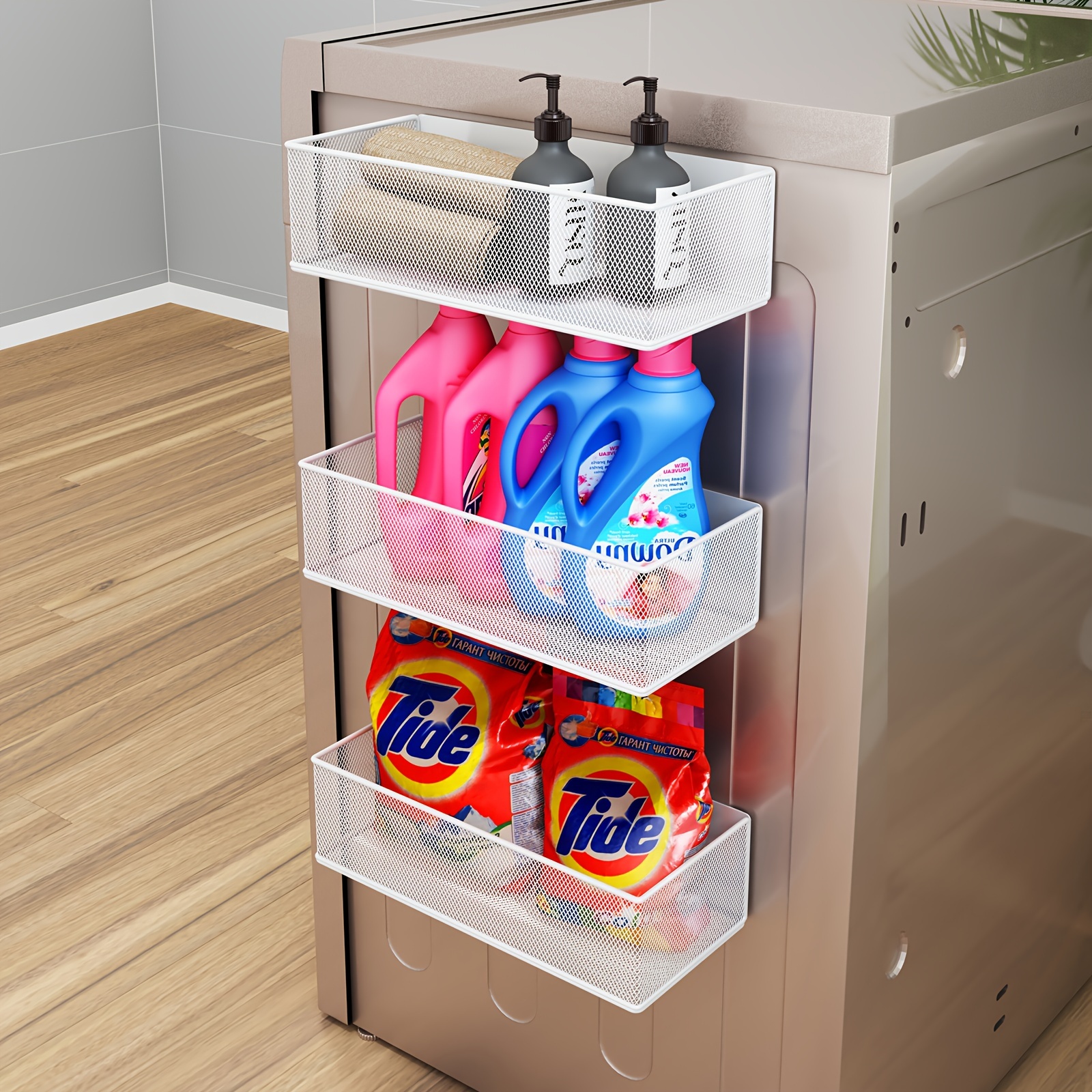 

Magnetic Washing Machine Side Shelf - Powder-coated Metal, No Drilling Required, Balcony & Bathroom Storage, Utility Racks