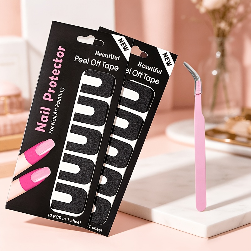 TEMU 20 piezas de película para uñas de U con 1 pinza, protector de uñas de látex inodoro, antimanchas, para manicura, de uñas DIY, pintura,